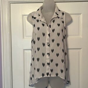 White sheer tank top with black hearts